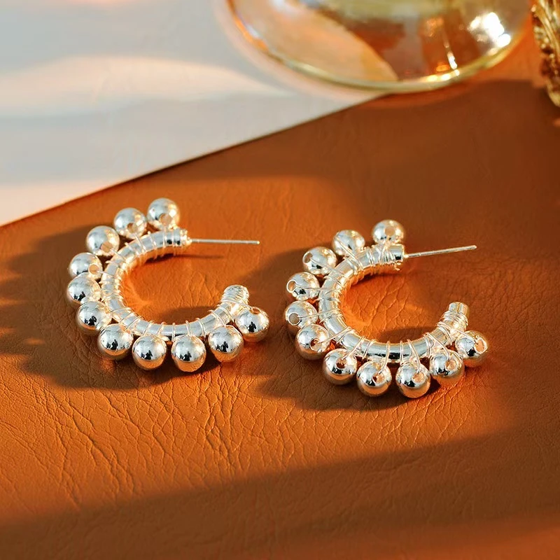 铜合金耳饰 e257---法式复古西班牙小众设计夸张珠珠c圈