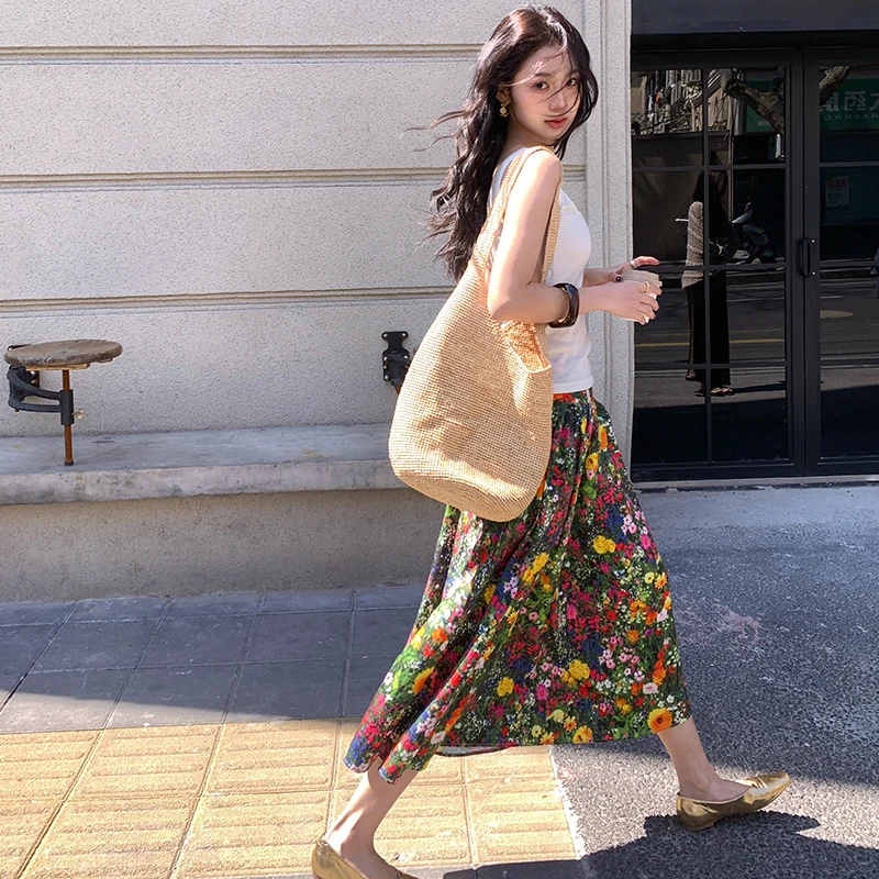 【静逸花园】春夏复古优雅高级花丛修身显瘦半身裙