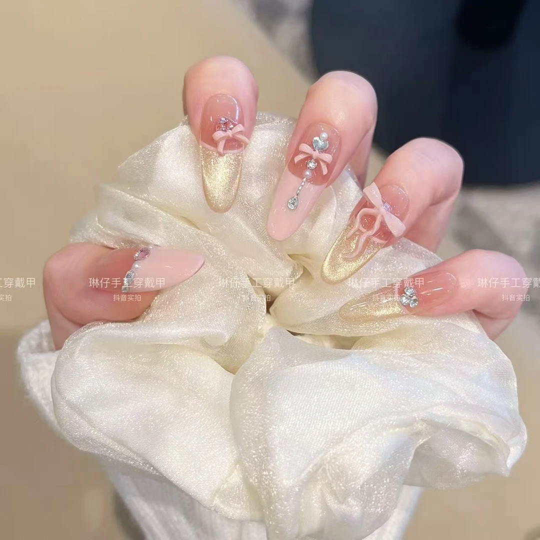 【粉锻甜心】夏季温柔款温柔轻奢穿戴甲高级纯手工气质ins风