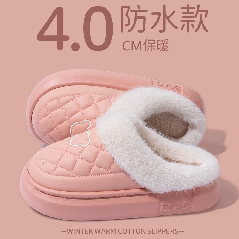 防水棉拖鞋男士秋冬季2025新款室内家居毛毛绒保暖防滑月子棉拖女
