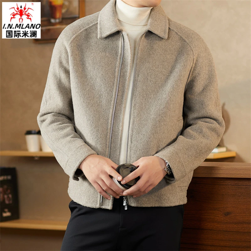 【羊毛夹克】秋冬季高端羊毛呢外套男士翻领短款呢子休闲双面呢茄克