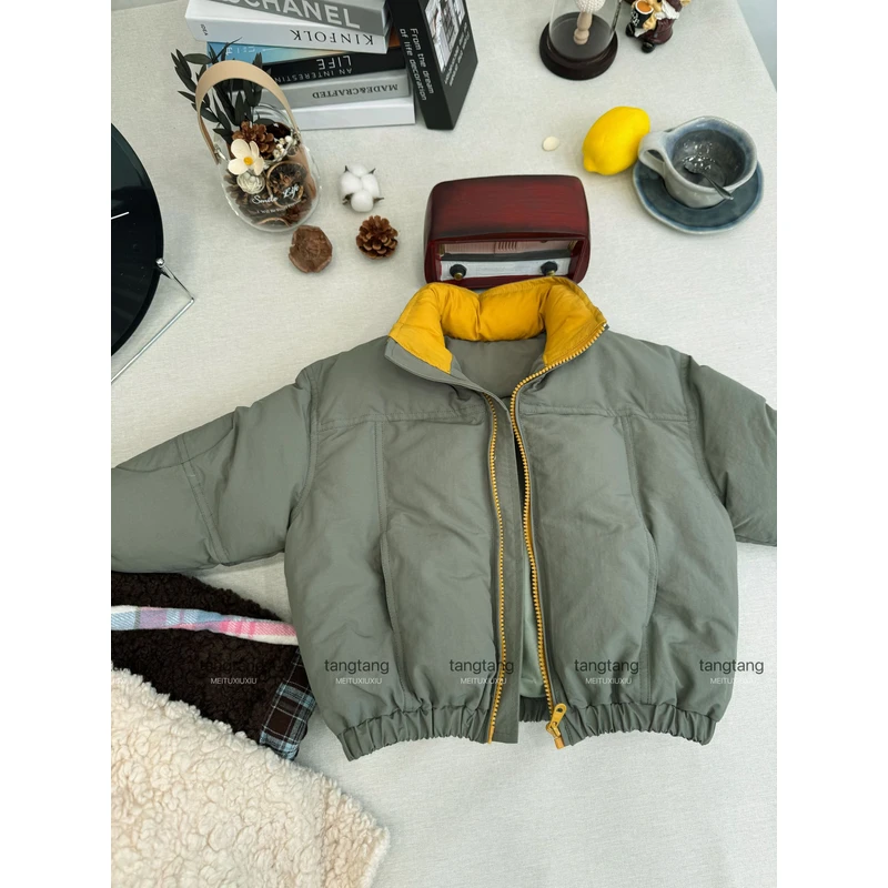 【莎】具保暖～韩系童装冬新款男女童夹棉简约立领加厚棉服外套