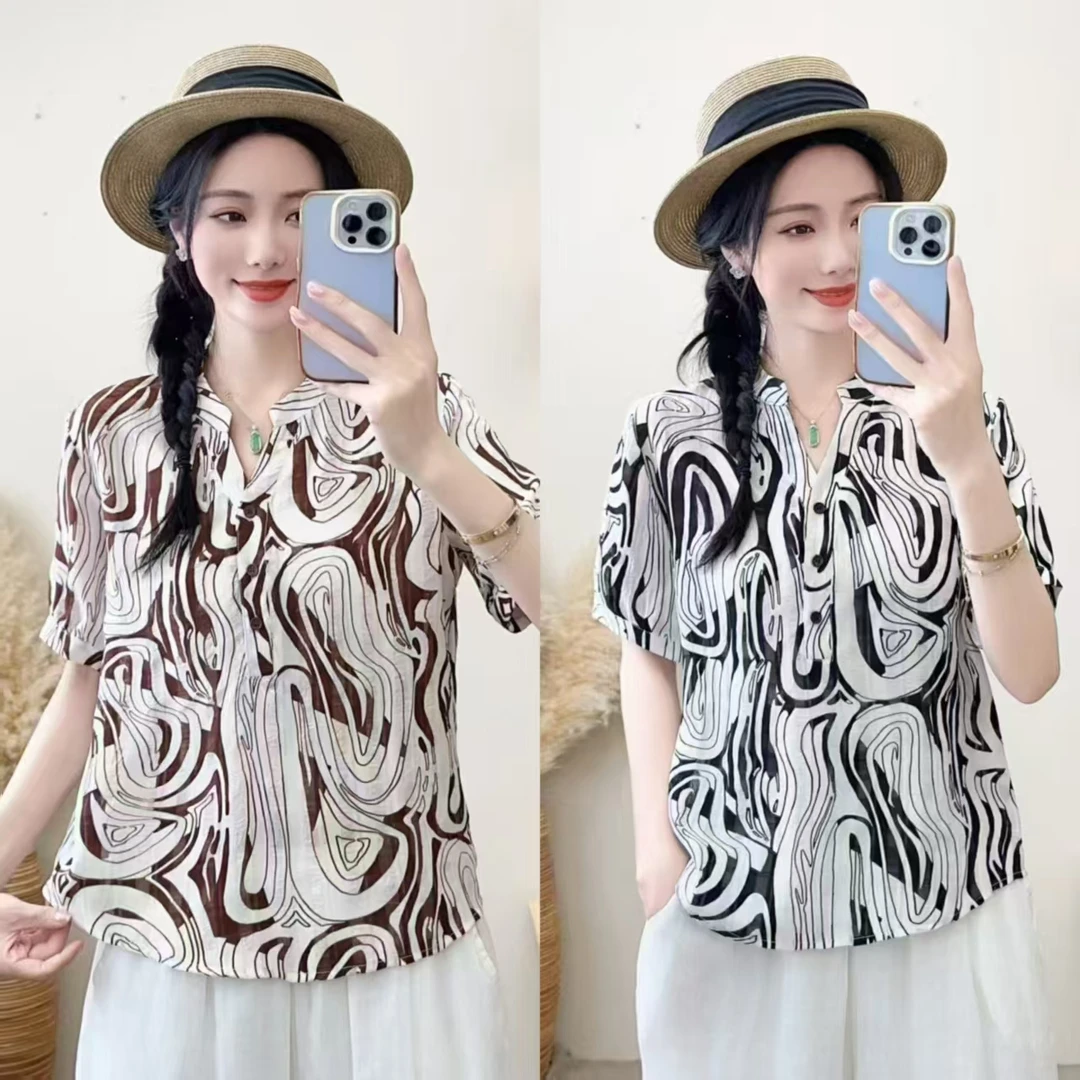 2025夏季新款百搭宽松显瘦上衣女时尚休闲遮肚小衫