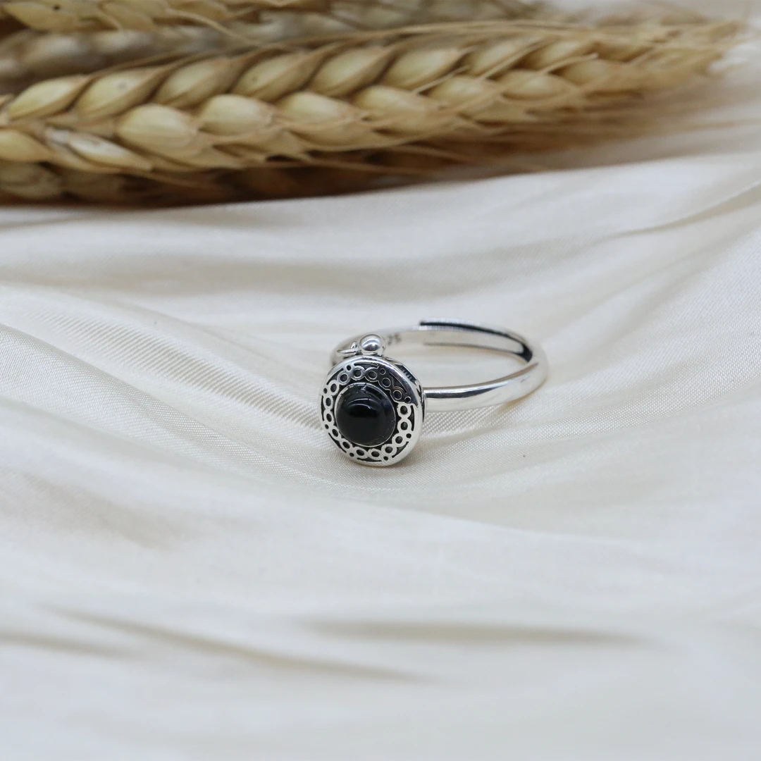 925银戒指 川民族风转经黑色民族特色戒指