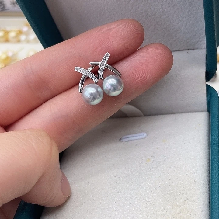 银S925镶嵌海水珍珠耳饰