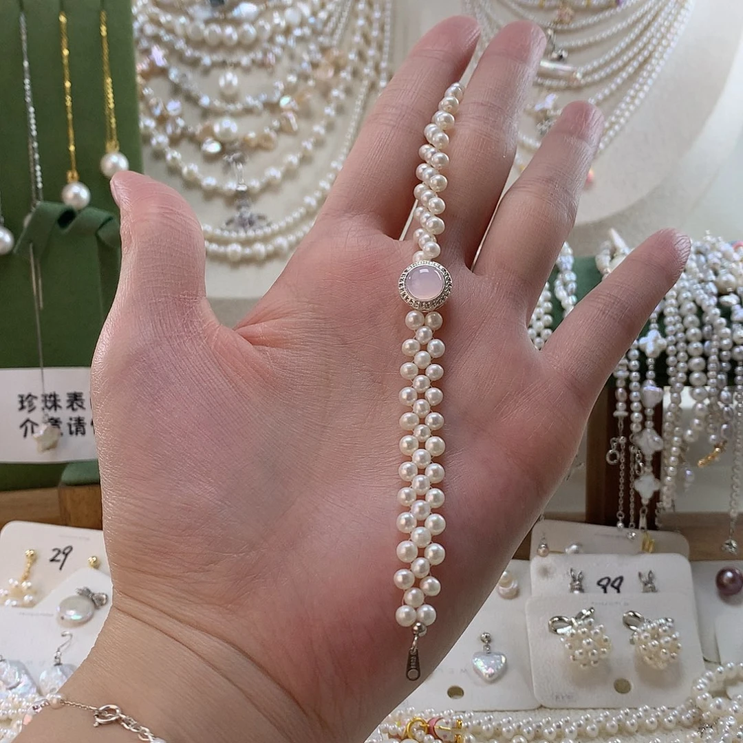 银S925镶嵌淡水珍珠手绳