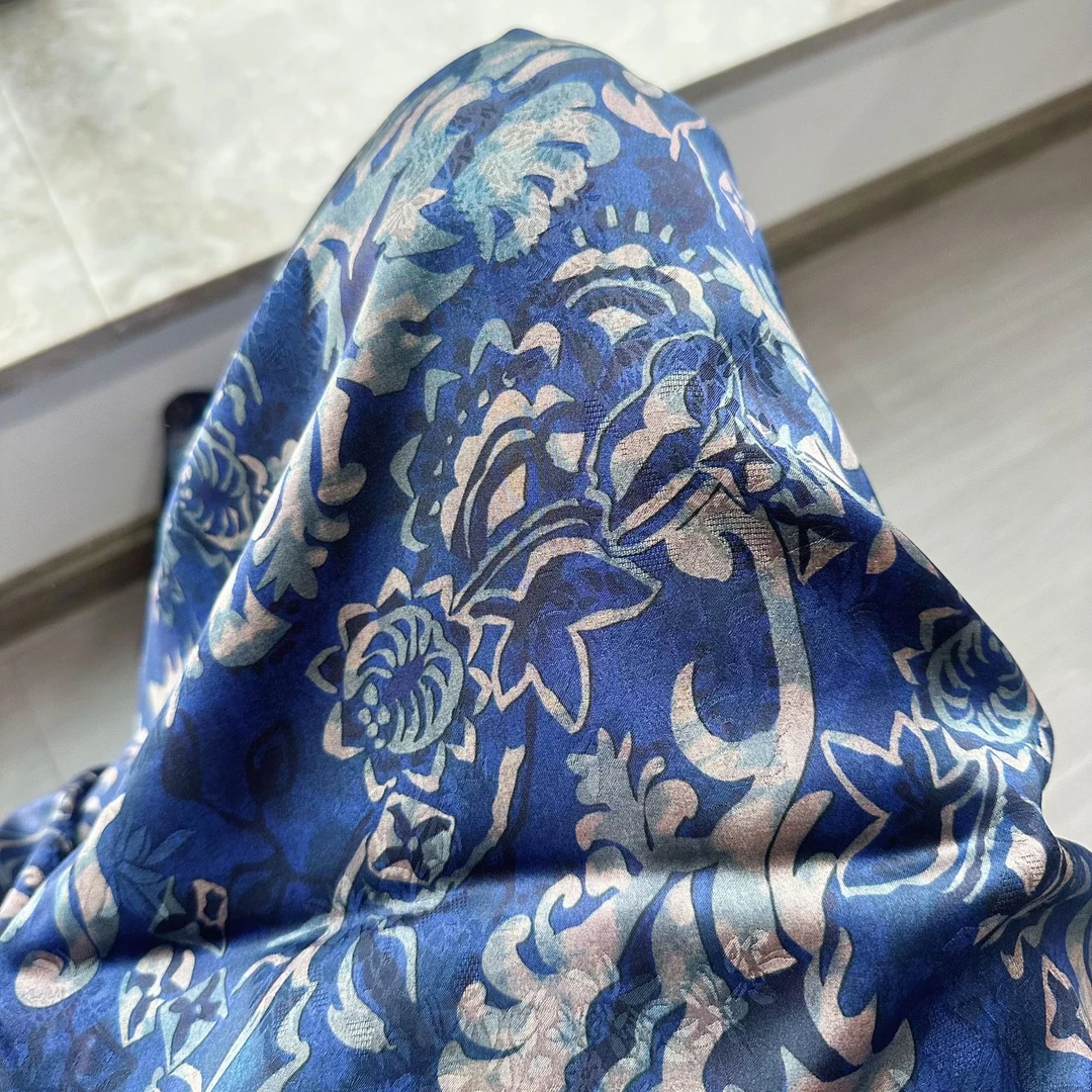 【青花瓷】布头时装面料花萝香云纱提花绢纺莨纱重磅顺德莨绸