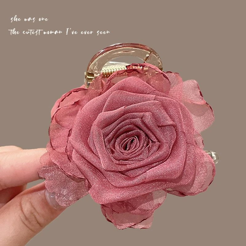 【温柔仙气】超仙白色玫瑰花朵抓夹女温柔氛围感半扎发发夹后脑勺夹