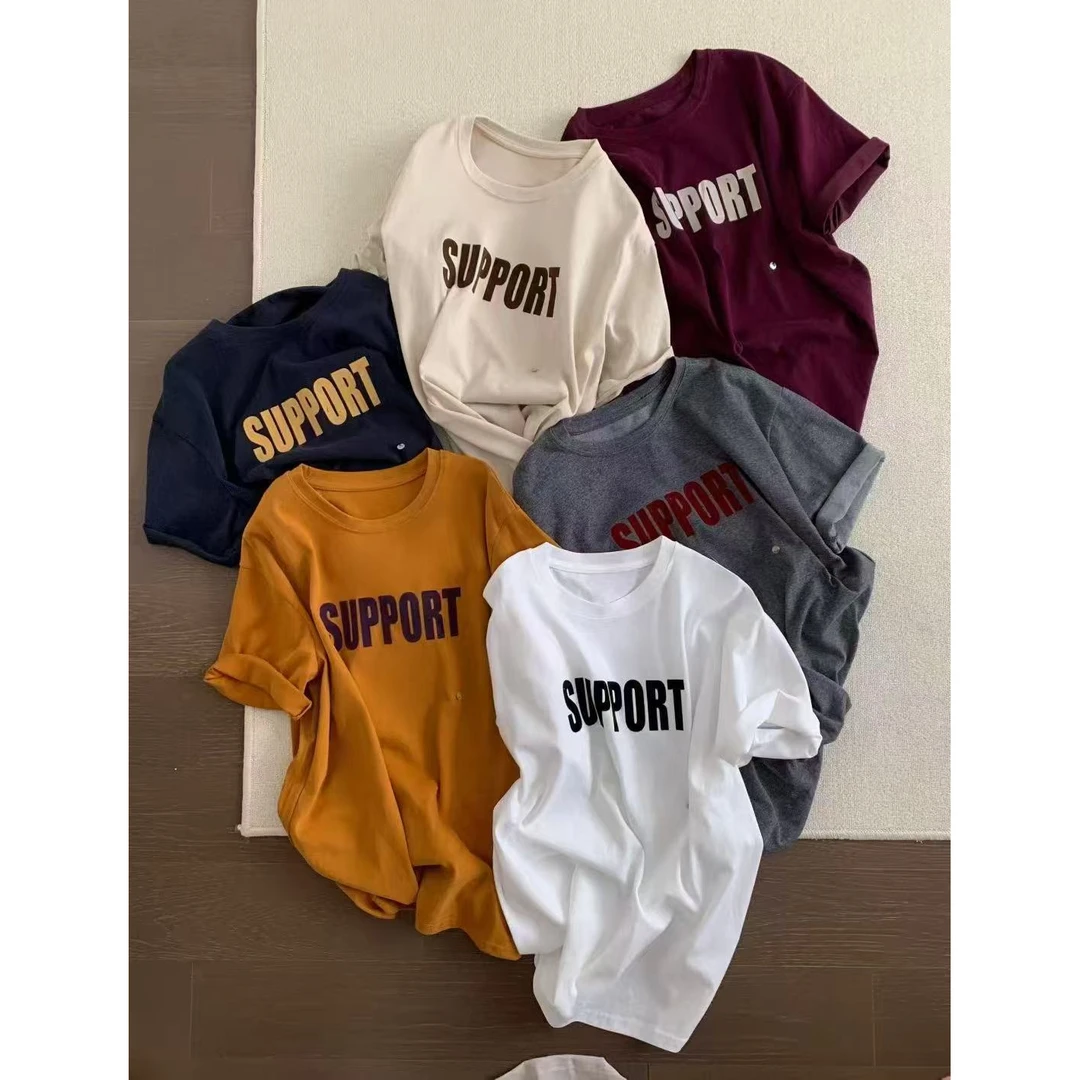 MAMIE【橘里橘气】新款韩版大版宽松百搭休闲字母圆领磨毛T恤