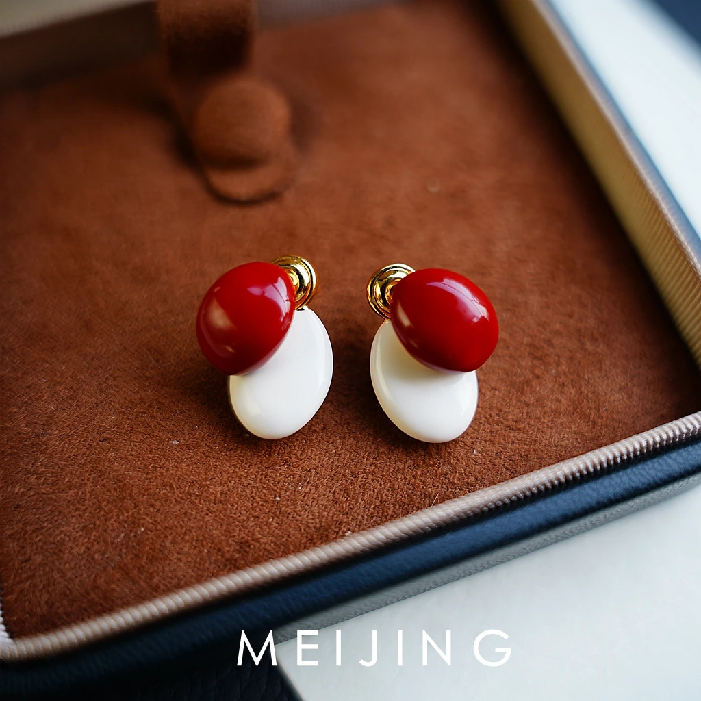 黄铜珐琅耳饰 【轻奈】高级感精致轻奢复古设计椭圆撞色豆豆耳环