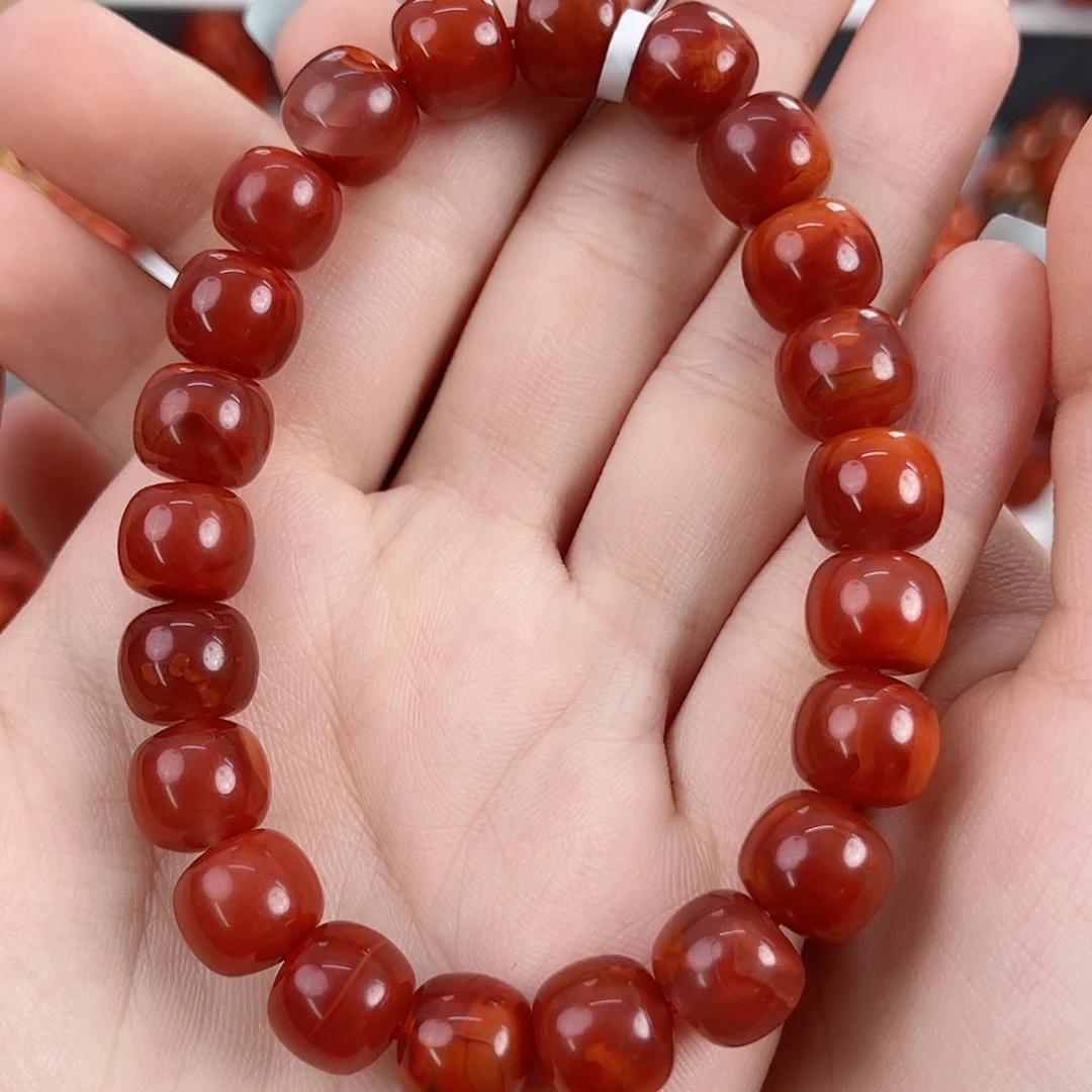 南红玛瑙未镶嵌瓦西牛血红火焰10mm老型手串