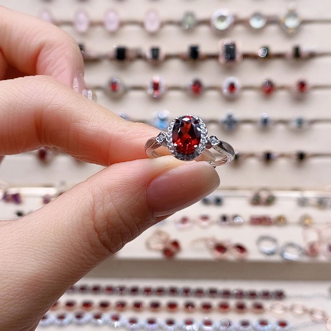 石榴石银S925镶嵌戒指戒指