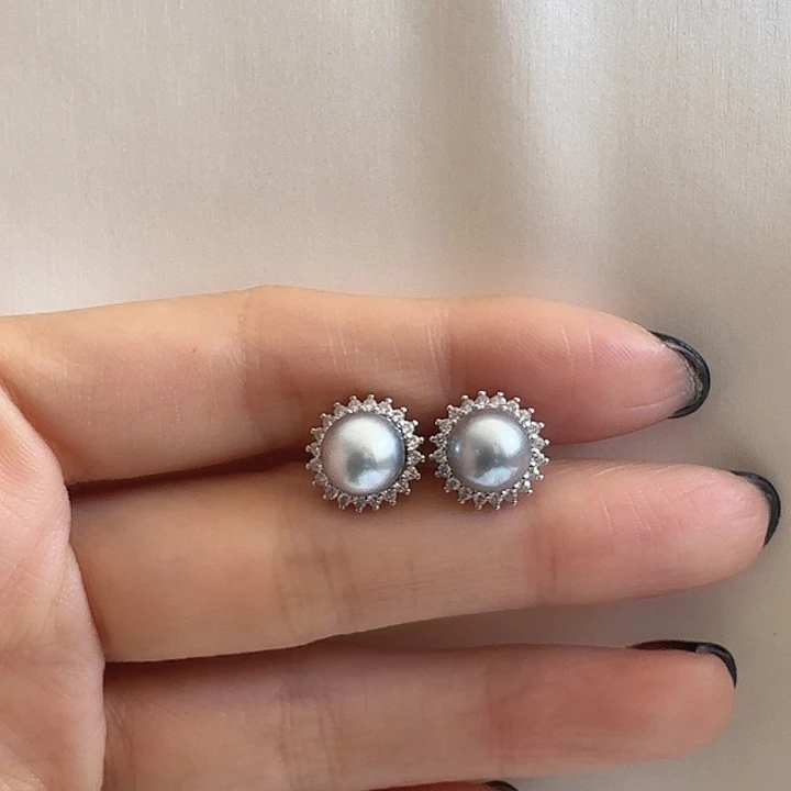 耳饰银S925镶嵌海水珍珠
