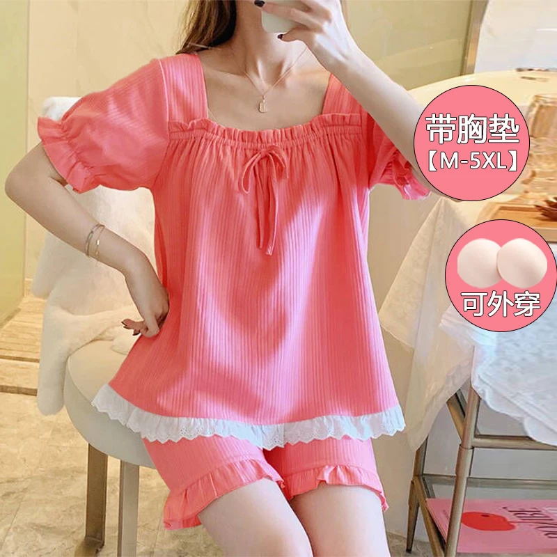 带胸垫一体纯棉睡衣女100%全棉2025爆款新款夏季短袖高档家居服女