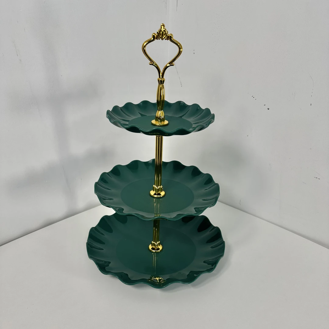 S欧式塑料三层水果盘客厅零食糖果盘婚礼生日喜庆蛋糕点心托盘