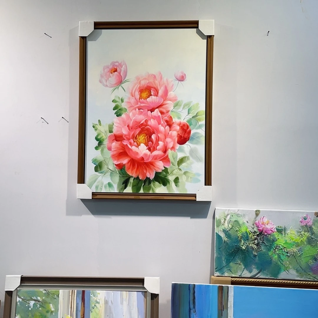 【闪购商品】油画高货写实红牡丹手绘油画含框80×60