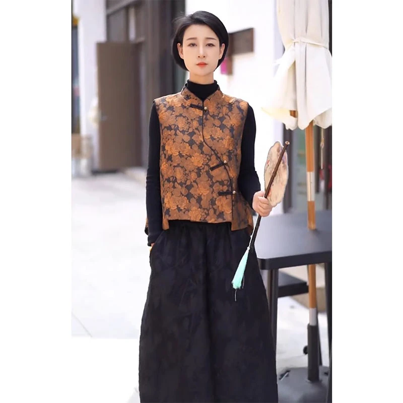 欧洲站2025春季新款设计感宽松显瘦无袖马甲高腰纯色花苞裤女