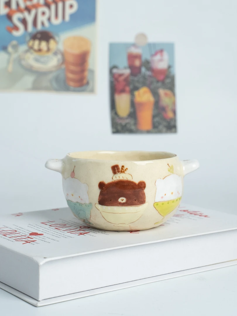 青戊 | 手捏六色小白熊冰激凌双耳碗甜品碗