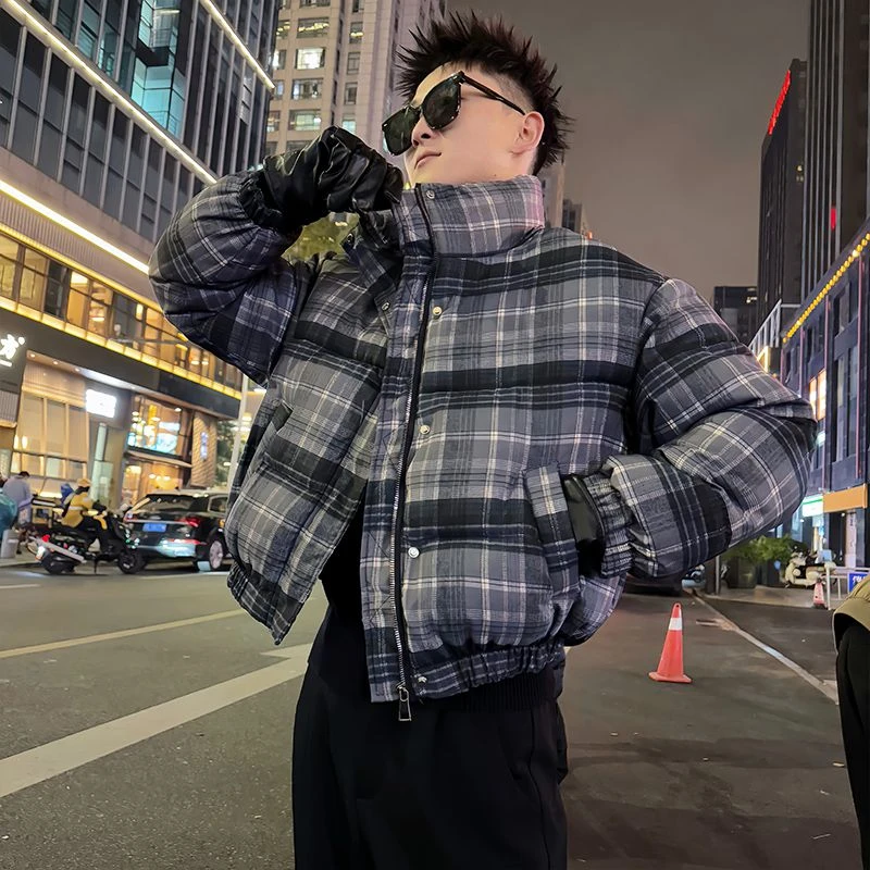 格子棉服男士冬季2026新款爆款立领短款棉衣冬装加厚保暖棉袄外套