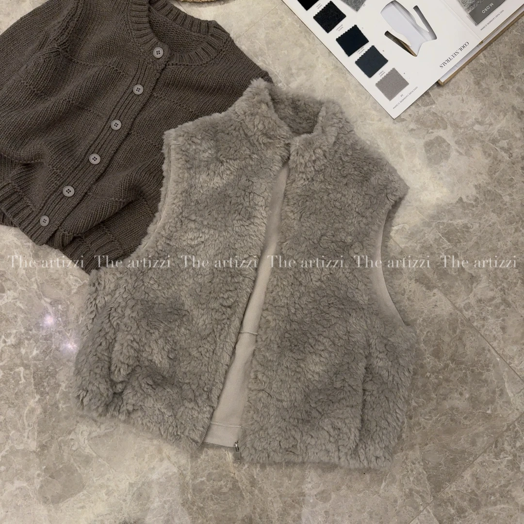 The Artizzi《灰色呢语》韩系马甲毛茸茸外搭时尚叠穿厚实上衣