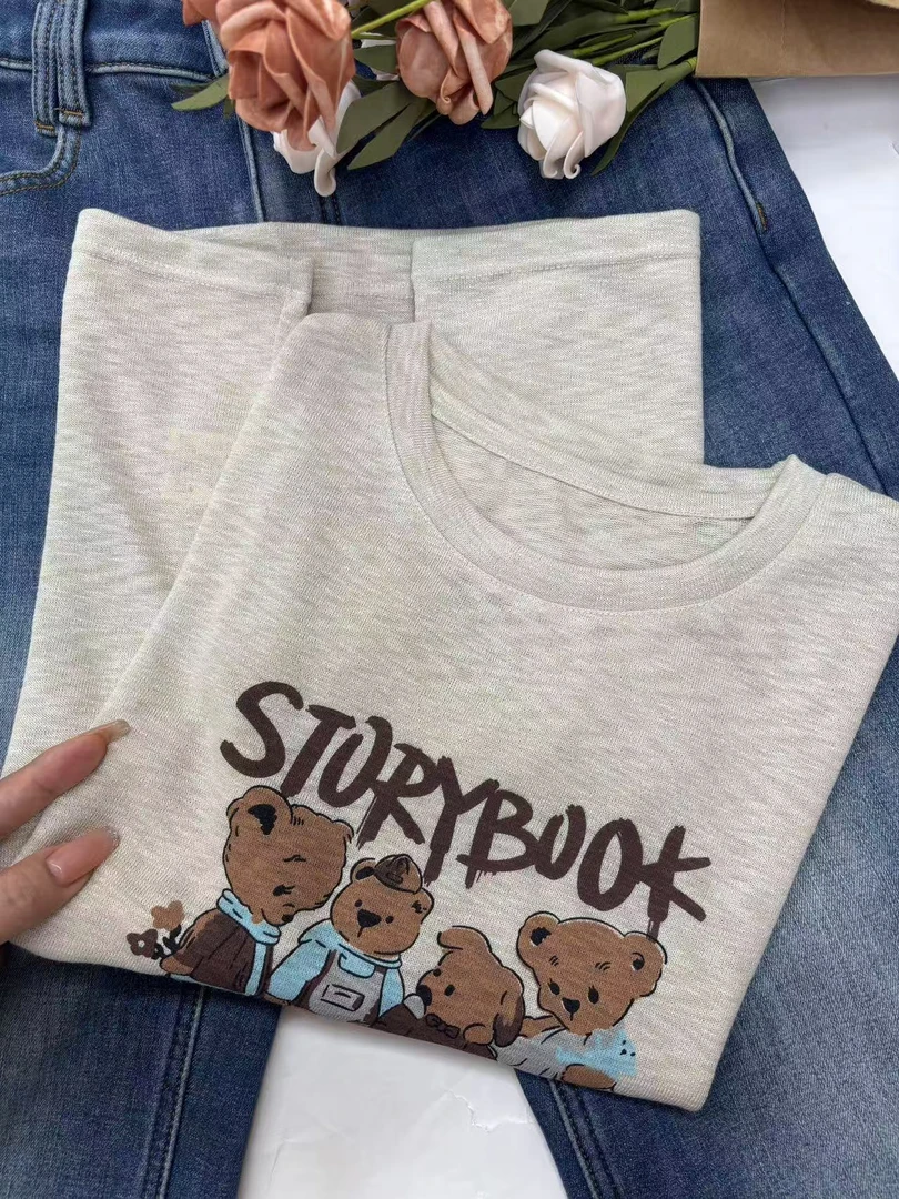 （玉姐家）洋气设计感时尚圆领卡通短袖小熊 新选f1144 J09255