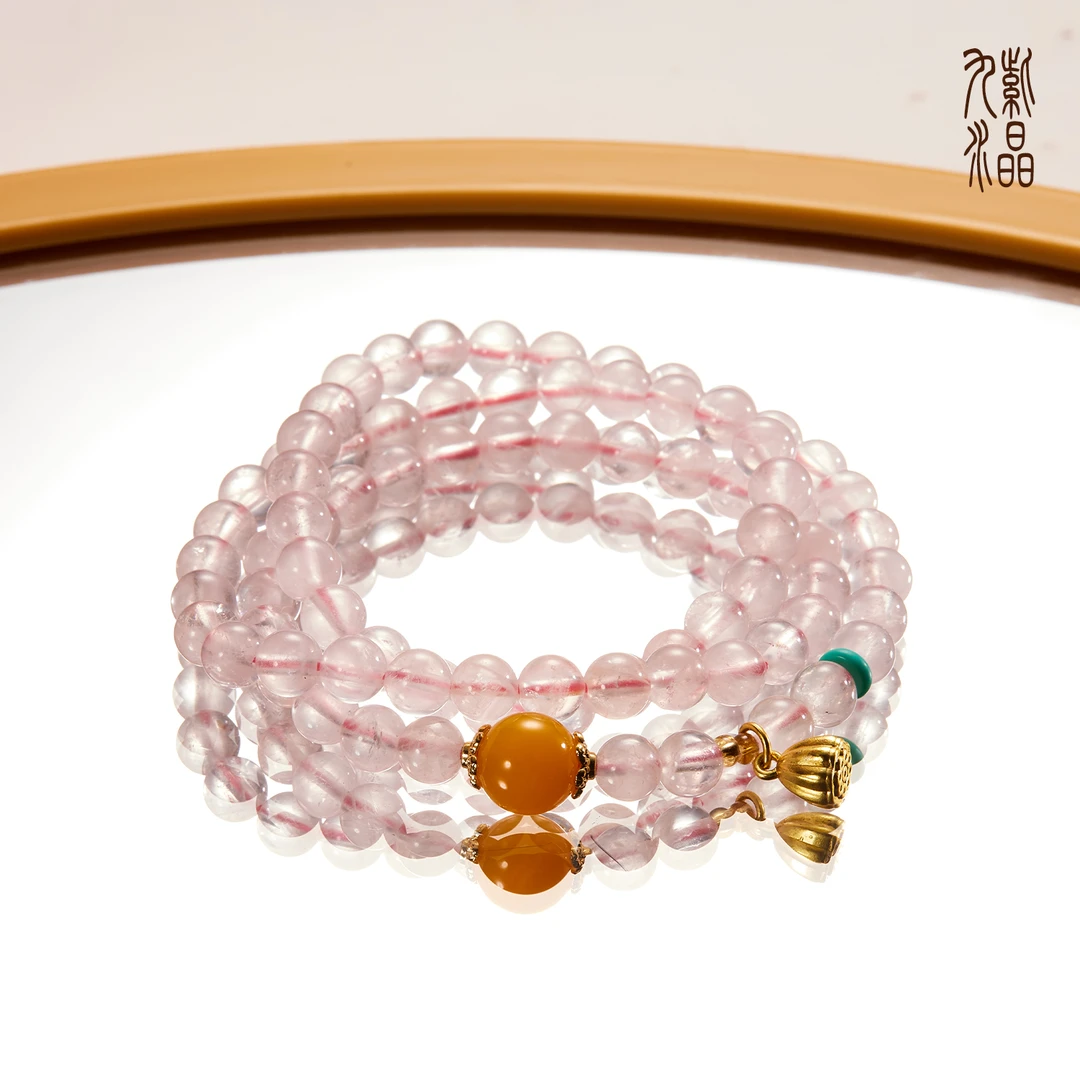 专属福利！粉晶绿石黄玛瑙手链项链莲蓬三圈一款两戴