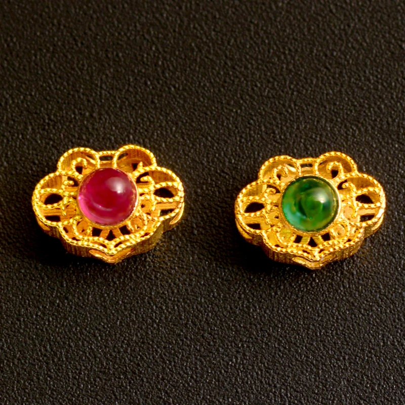 培育红宝石18K金古法金镶嵌隔珠文玩配饰DIY手链手串饰品配件如意