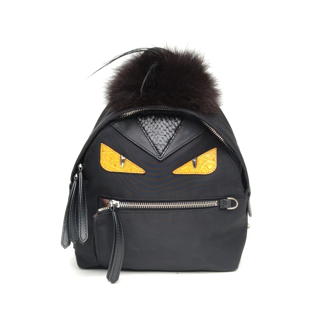 95新 FENDI/芬迪 小花Jerry活动 黑色 尼龙 小怪兽 双肩包