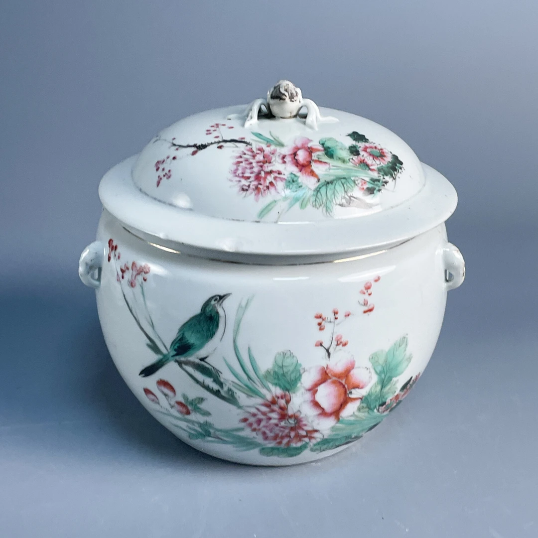 M25K6002859 - 民国粉彩花鸟纹四系盖罐