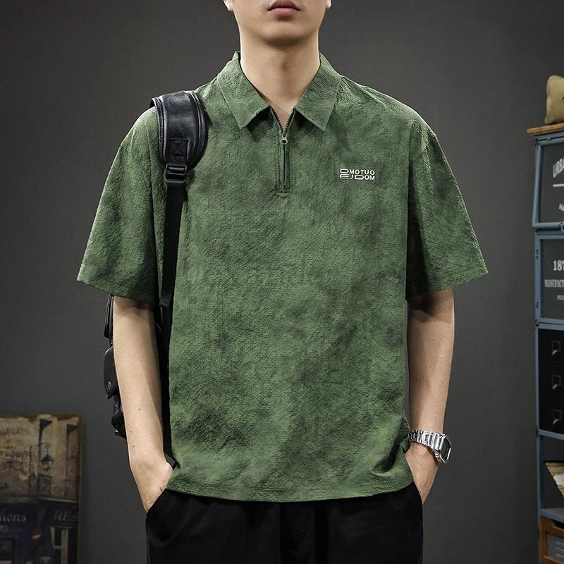 2025新款美式短袖冰丝polo衫男款夏季薄款宽松ins速干凉感半袖T恤