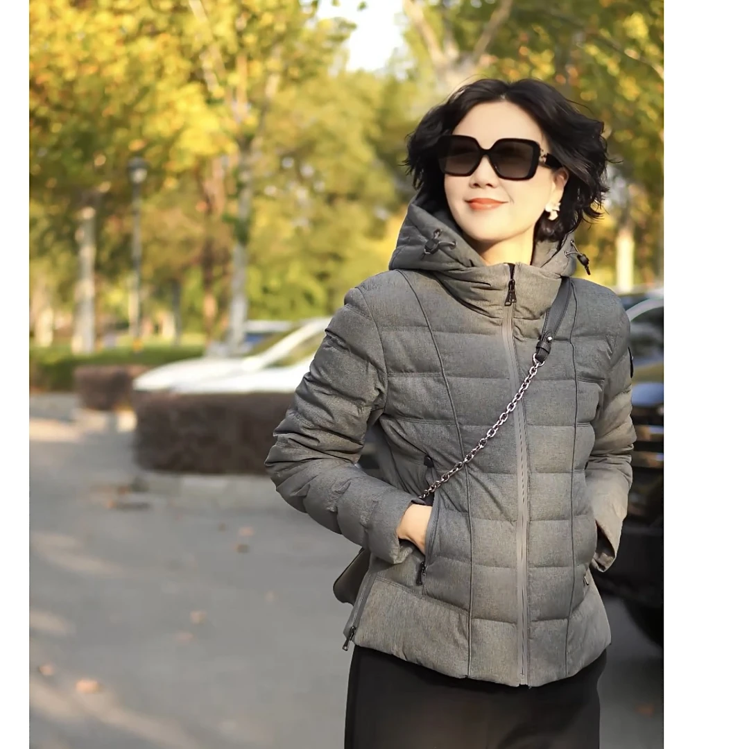 “排骨鹅”连帽横格纹鹅绒服D66662923