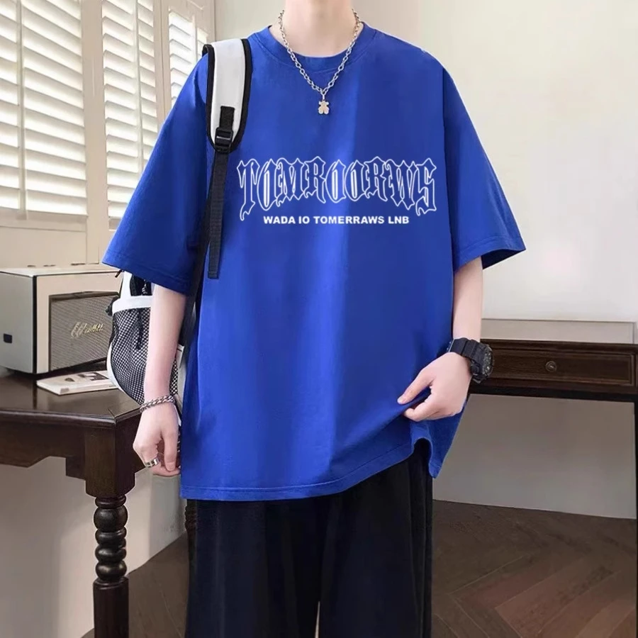 夏季新款男生t恤休闲潮牌潮流百搭宽松大码复古体恤衣服男士半袖