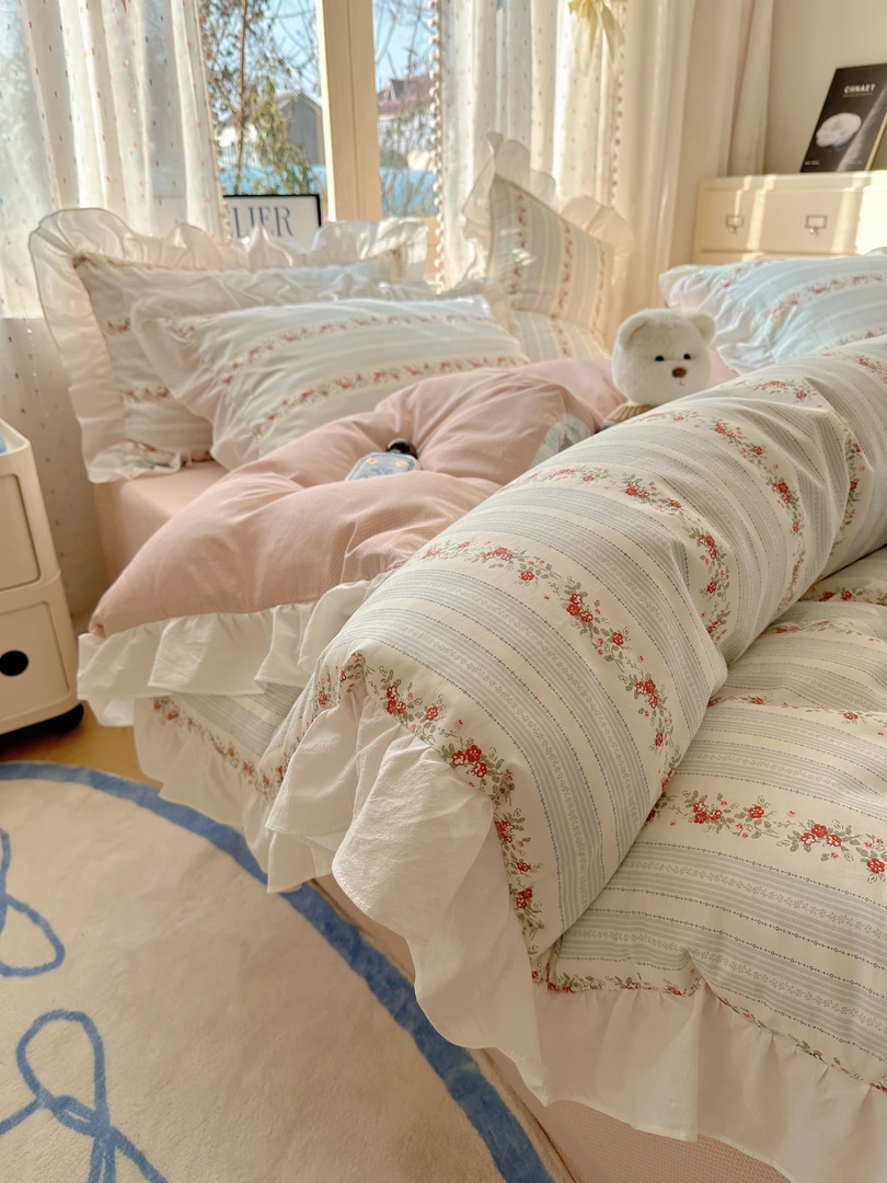 清！小玲子碎花系列小清新全棉纯棉印染花边工艺款床套四件套