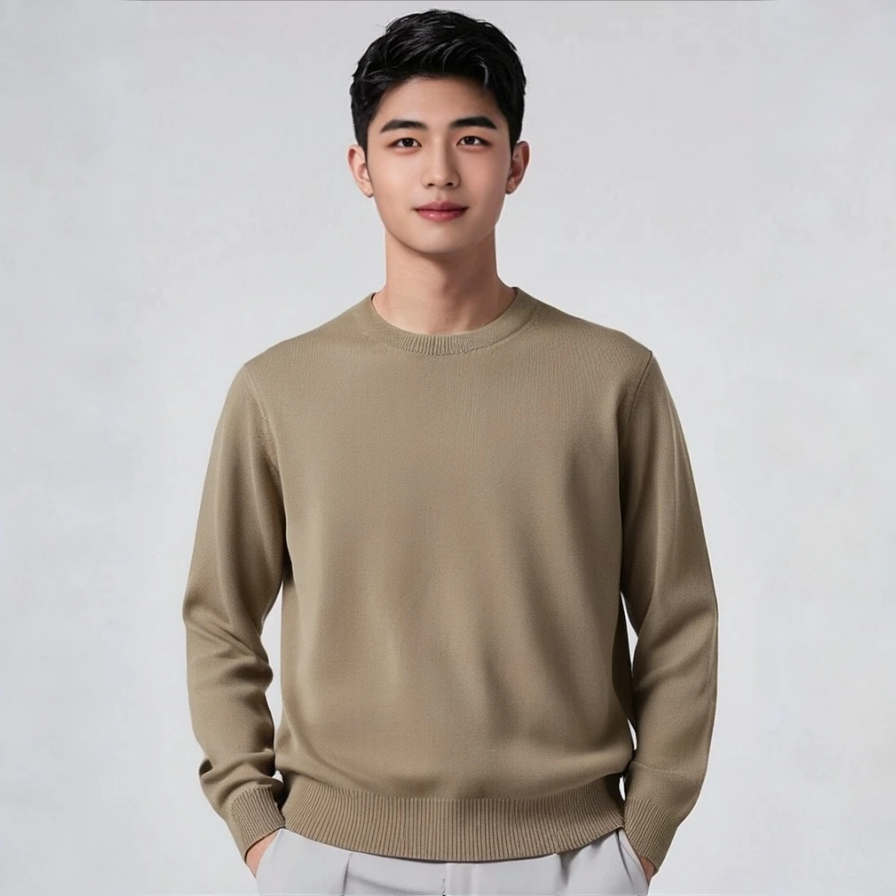 【莱赛尔】秋冬款-施菲沃-纯色男士圆领打底针织衫设计师男装高级感