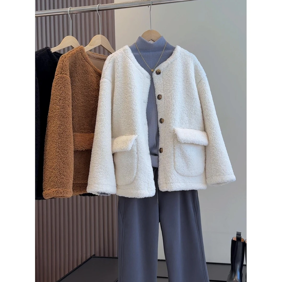 小香风加厚毛绒短外套女冬季韩版宽松皮毛一体时尚气质上衣25353