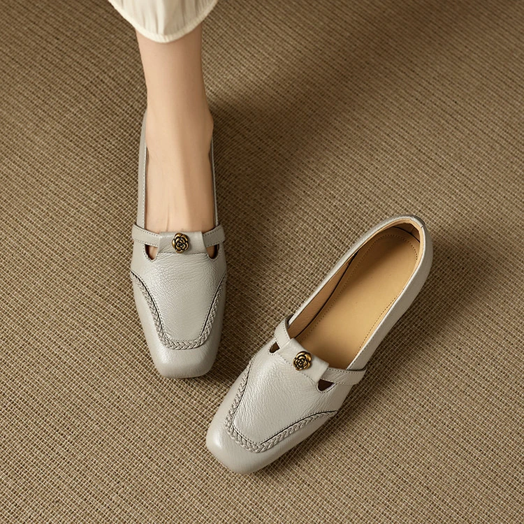 里外纯皮～头层羊皮3cm方头低跟舒适百搭时尚玛丽珍女深口单鞋粗跟