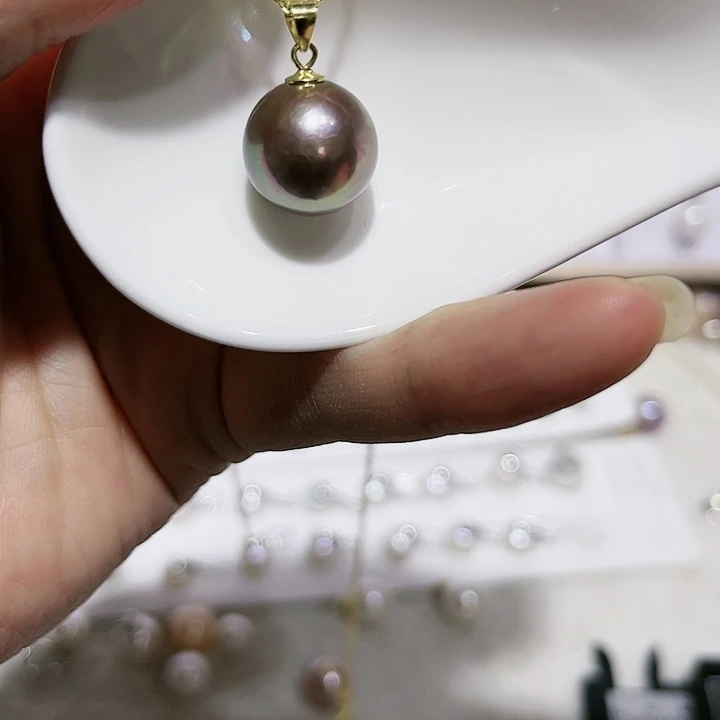 淡水珍珠紫珠金色瓜子扣银S925镶嵌
