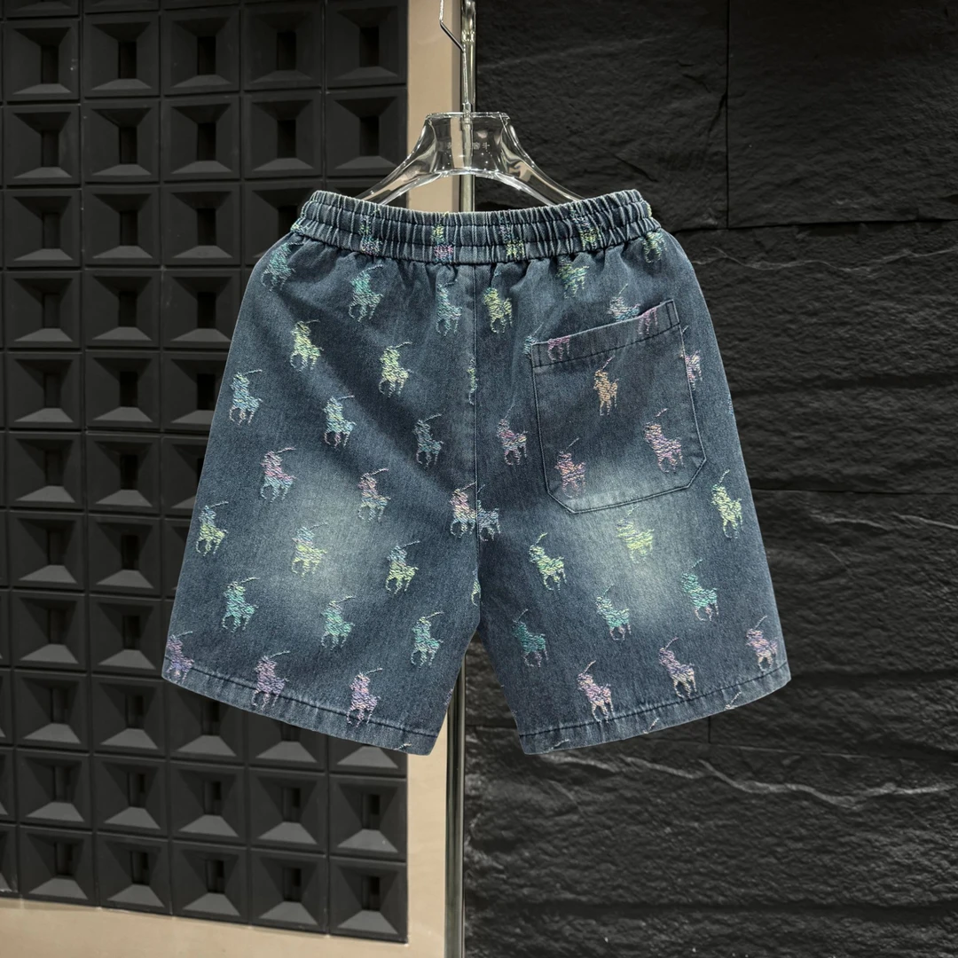 D296-2025夏季新款老花老钱风时尚百搭透气轻奢牛仔男女短裤