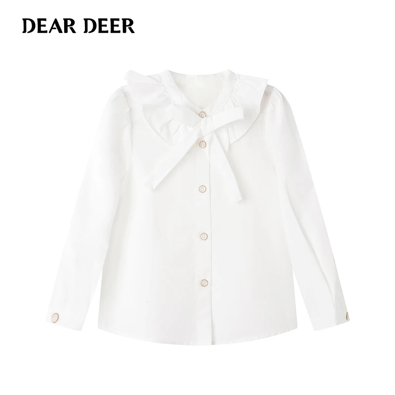 【直播清】迪迪鹿女大童春秋季白色长袖衬衫C123121104