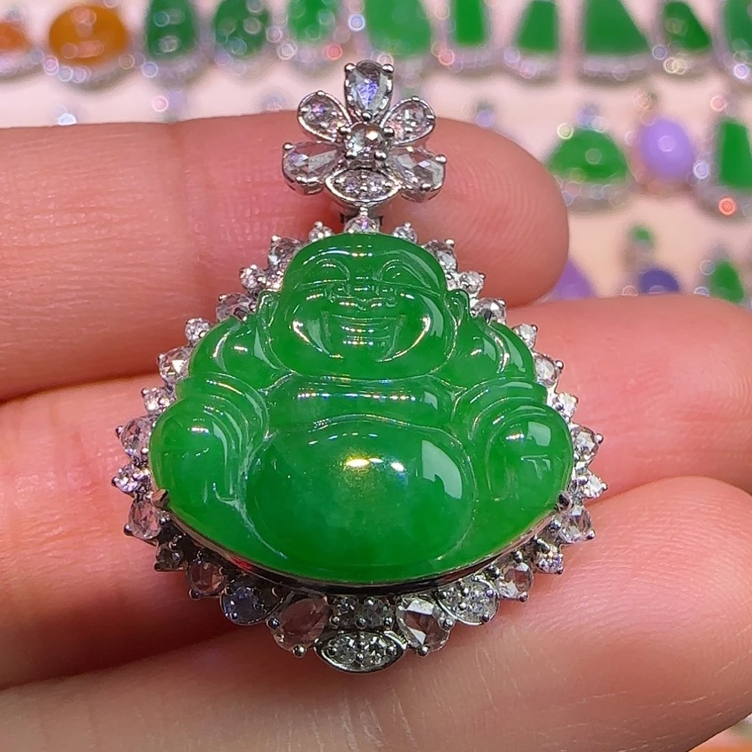 翡翠18K金镶嵌吊坠(不含链)