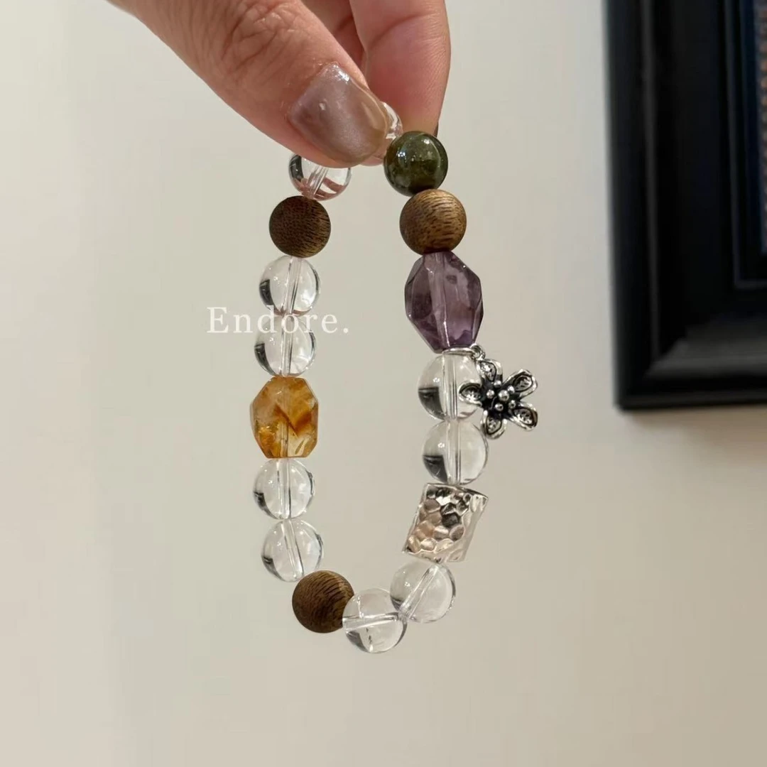 925银手链 原创s925纯银复古花朵吊坠手串