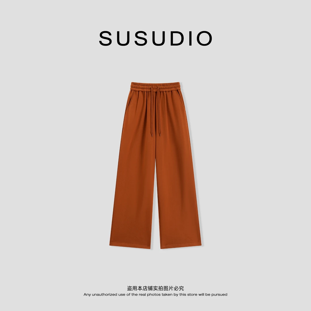 SUSUDIO 100棉 早秋垂感宽松高级阔腿显瘦休闲裤40643