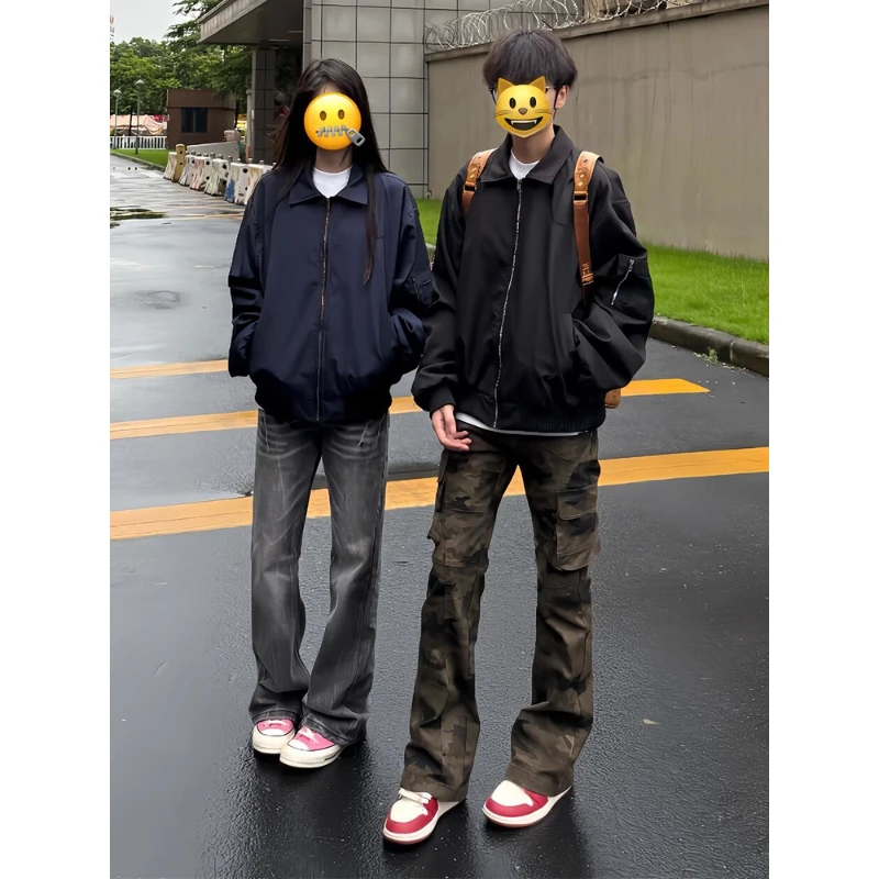 美式bomber飞行夹克男秋季高级感痞帅翻领外套cleanfit短款棒球服