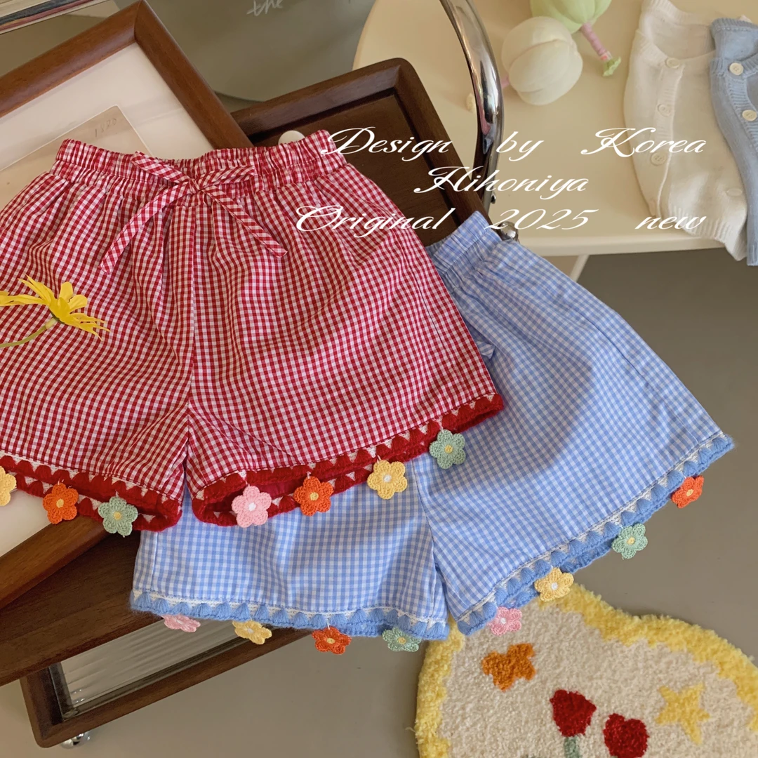 【小花格子】草坪约会五Hihoniya~2025夏季亲子格子民族勾花裤子