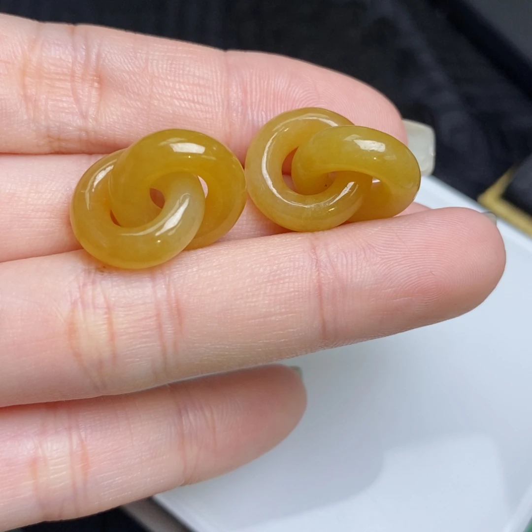 翡翠未镶嵌耳饰冰黄翡双环