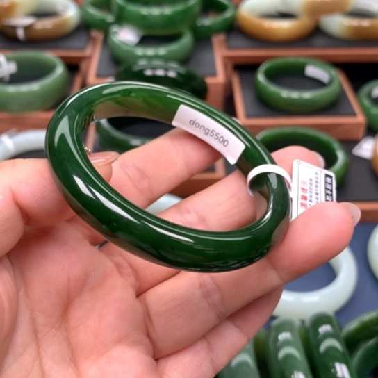 和田玉（碧玉）手镯未镶嵌大****?5455圈口
