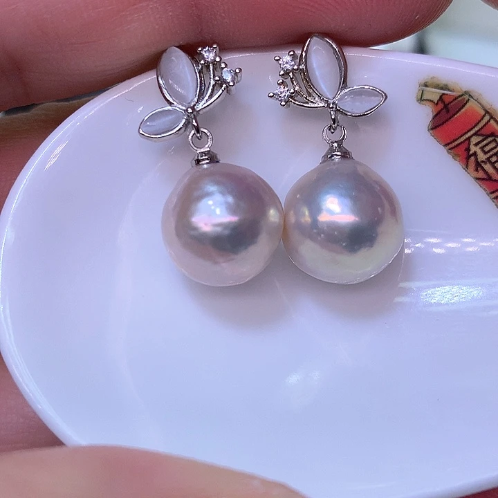 银S925镶嵌耳饰淡水珍珠