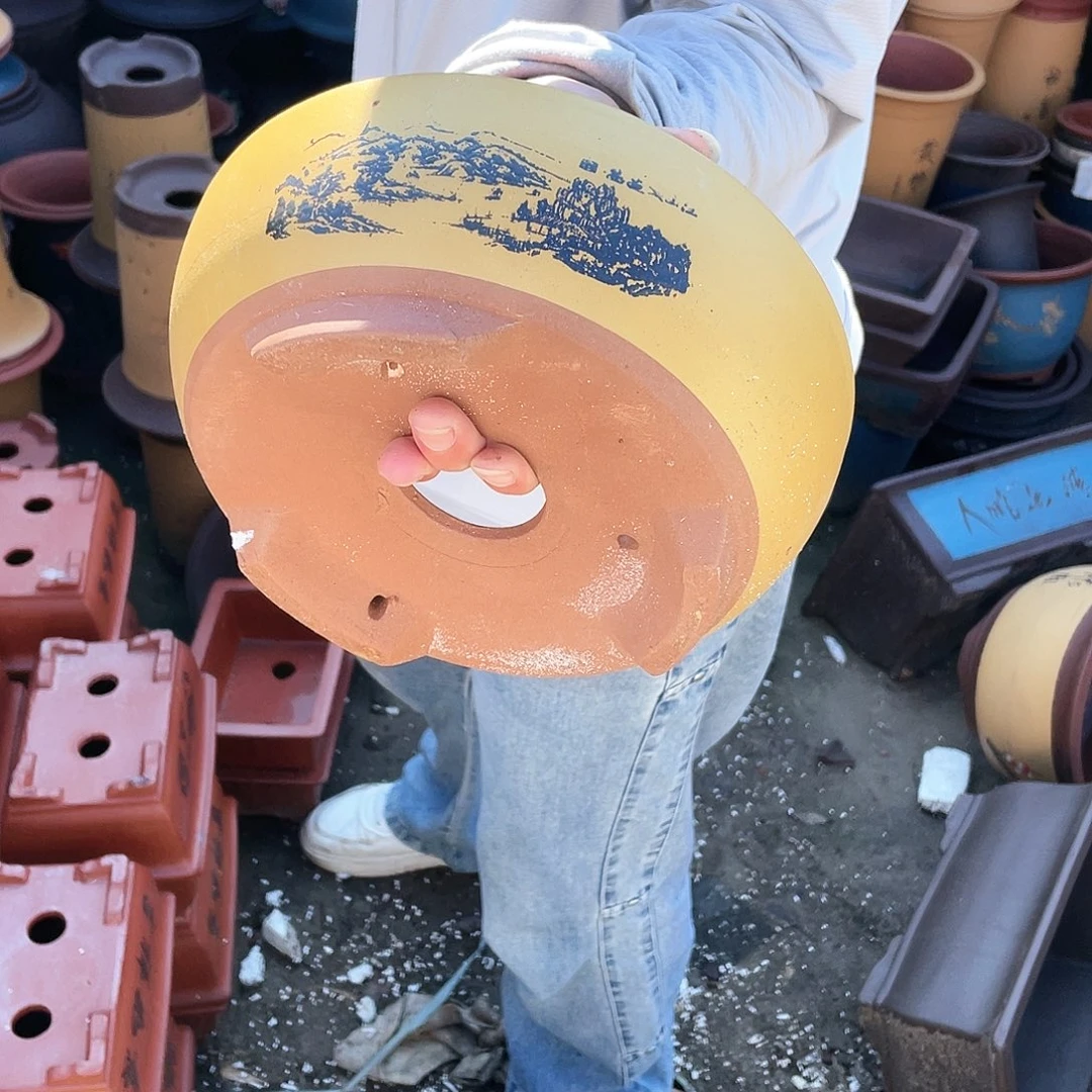 黄色江山如画小号花盆紫砂花盆紫砂