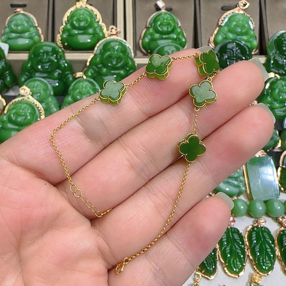 和田玉（碧玉）手链18K金镶嵌