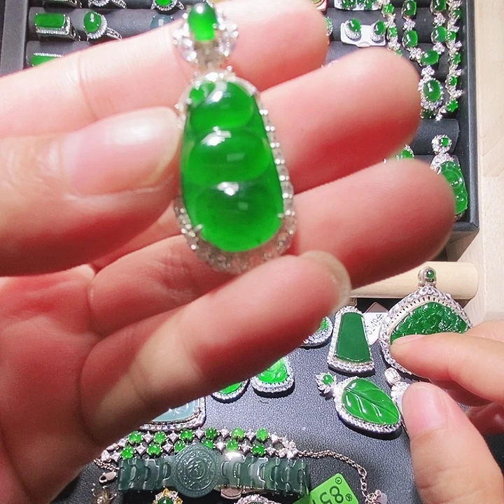 吊坠(不含链)银S925镶嵌翡翠60